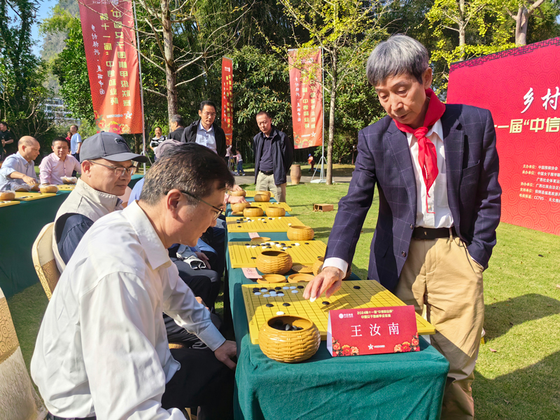 中國圍棋協(xié)會名譽(yù)主席王汝南在下指導(dǎo)棋。